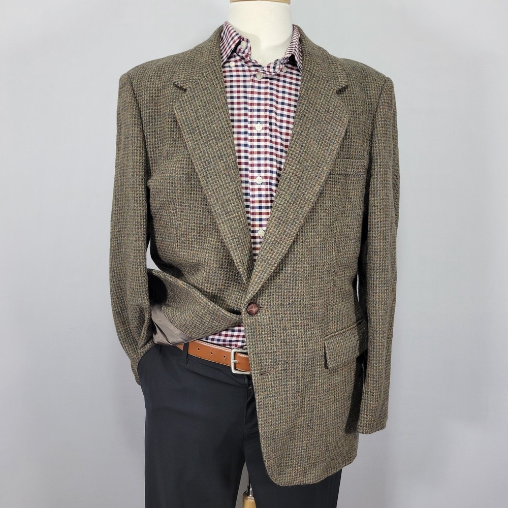 VTG Jordache Men's Tweed Sport Coat Blazer Two Button‎ Brown Wool Size 44R